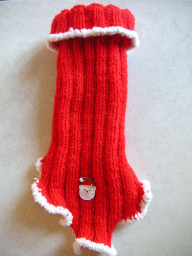 pull chien tricoté main rouge père noël 23cm