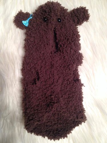 manteau ours oreilles tricoté main taille 16cm dos  chocolat