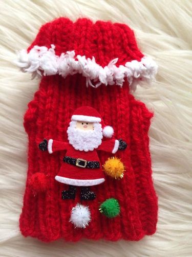 Pull chiot Noël tricoté main