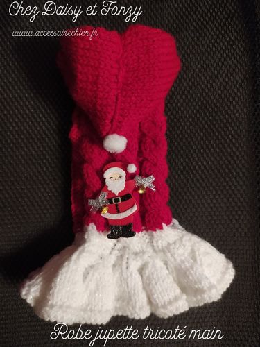 Pull tricoté main robe jupette modèle Noël