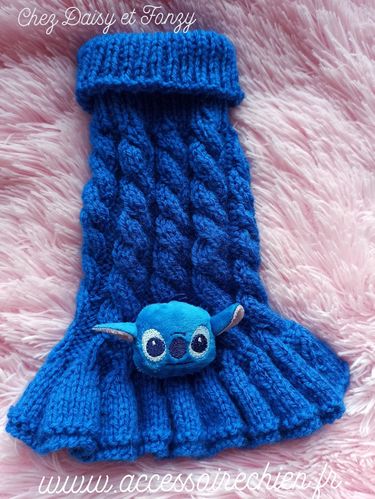 Pull tricoté main modèle robe torsades Stitch dos 25cm